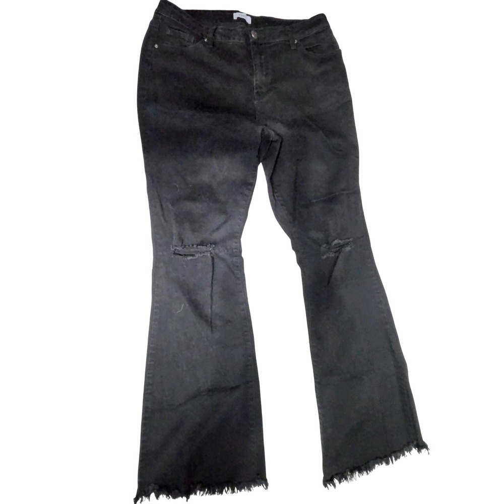 YMI Jeans USA Black Distressed Flare‎ Denim Pants Size 18 (36x32) Frayed Hem